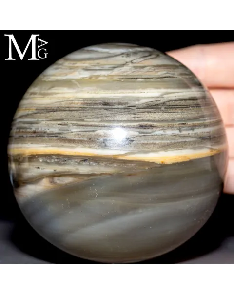 Sfera in Agata Naturale – Toni Grigi, Crema e Striature Terrose