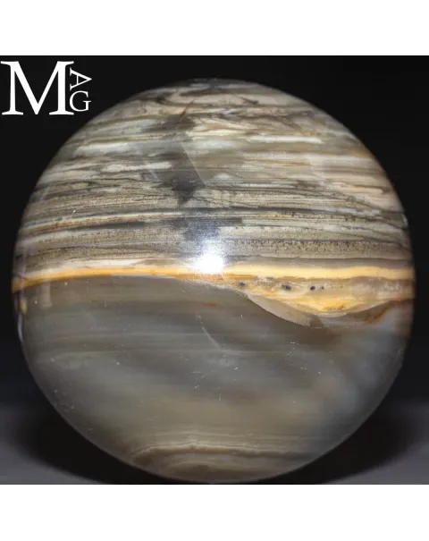 Sfera in Agata Naturale – Toni Grigi, Crema e Striature Terrose