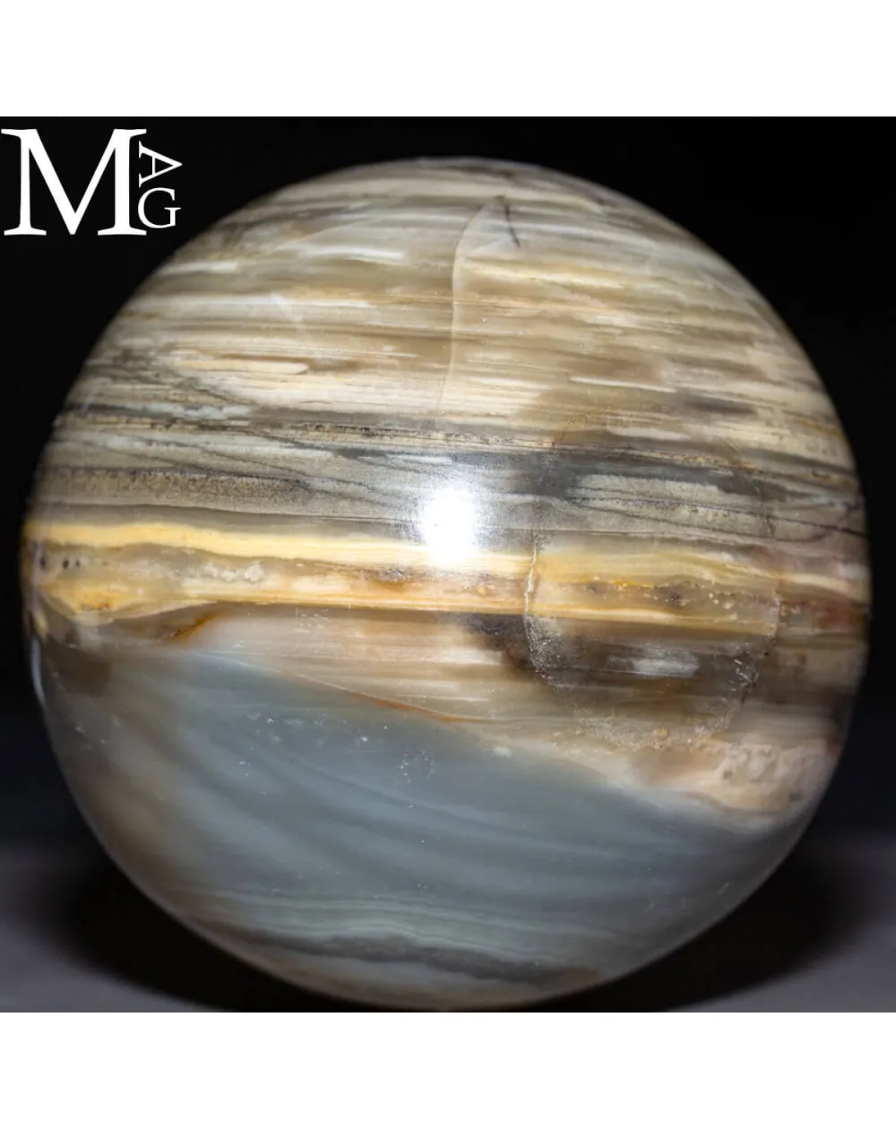 Sfera in Agata Naturale – Toni Grigi, Crema e Striature Terrose