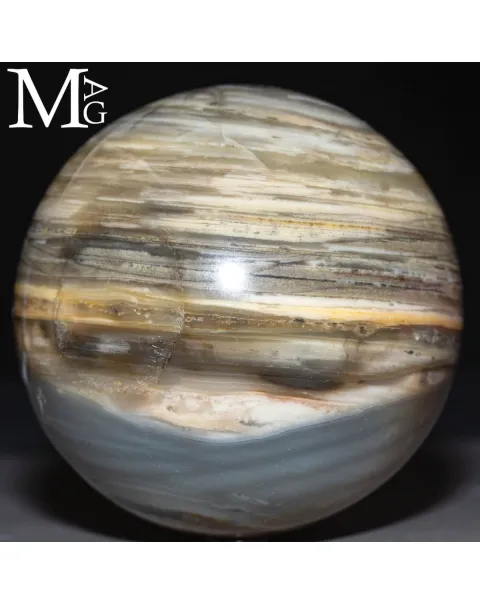 Sfera in Agata Naturale – Toni Grigi, Crema e Striature Terrose