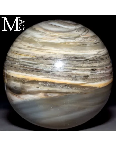 Sfera in Agata Naturale – Toni Grigi, Crema e Striature Terrose
