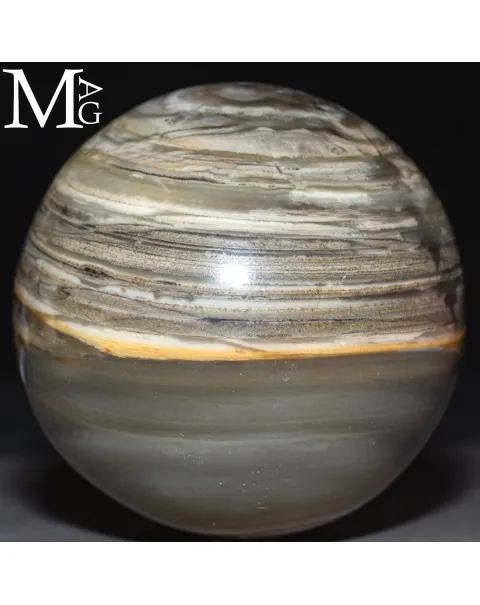 Sfera in Agata Naturale – Toni Grigi, Crema e Striature Terrose