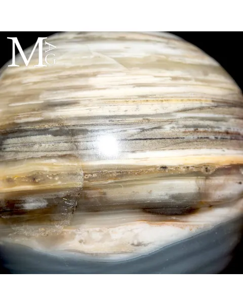 Sfera in Agata Naturale – Toni Grigi, Crema e Striature Terrose
