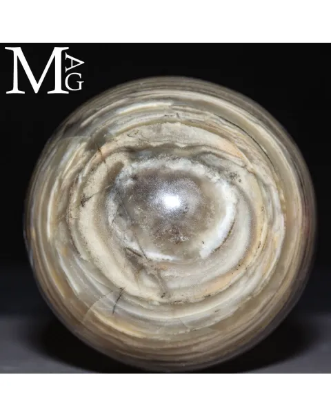 Sfera in Agata Naturale – Toni Grigi, Crema e Striature Terrose