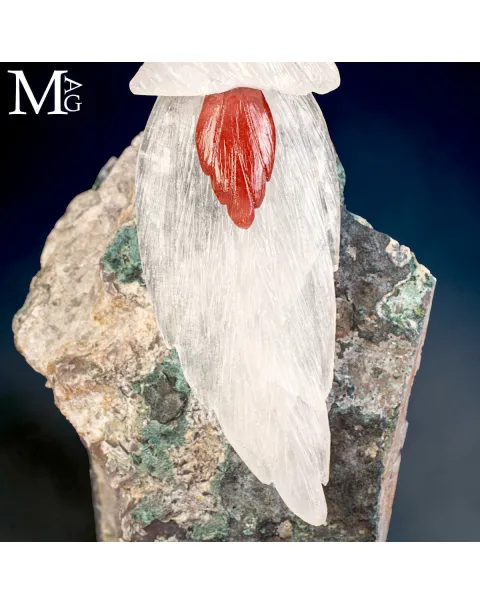 Scultura di Pappagallo dal Collare in Quarzo con Base di Ametista.