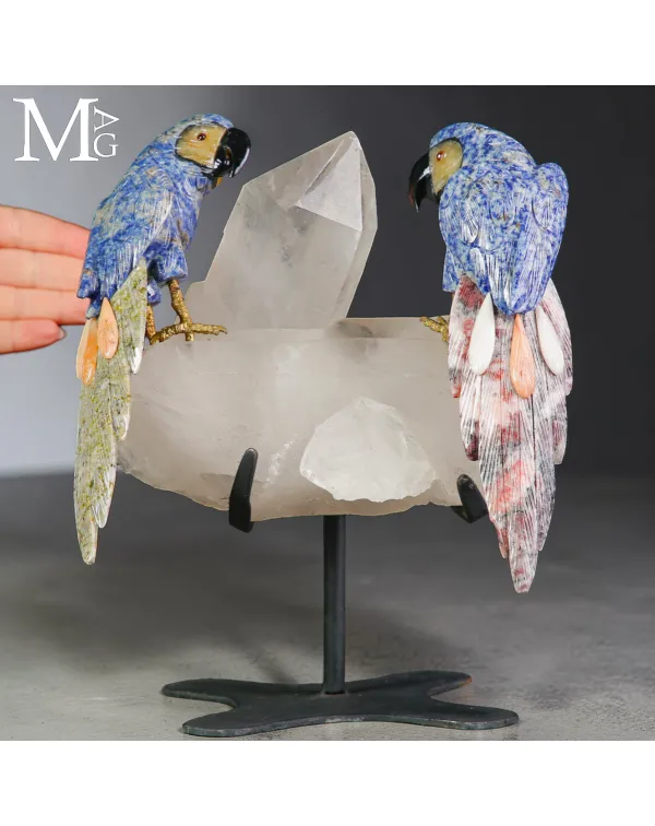 Oiseau en pierre de quartz rose