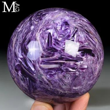 Rara Sfera di Charoite Effetto Occhio di Gatto e C...