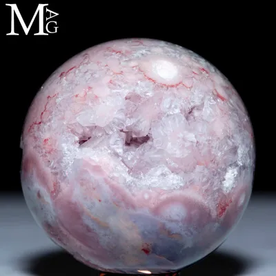 Agata Sakura del Madagascar – Sfera Intagliata con Druse di Quarzo