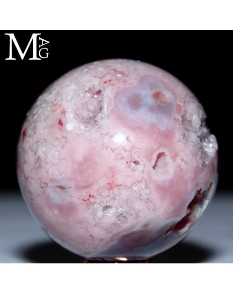 Agata Sakura del Madagascar – Sfera Intagliata con Druse di Quarzo
