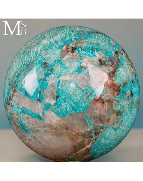 Sfera in Amazzonite con Quarzo Fumé - Madagascar