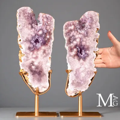 Fette di Geode di Ametista Rosa su Base in Ferro.