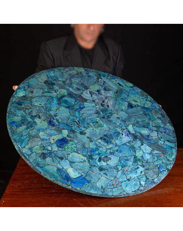 Eleganza Circolare: Top per Tavolo in Azurite a Mo...