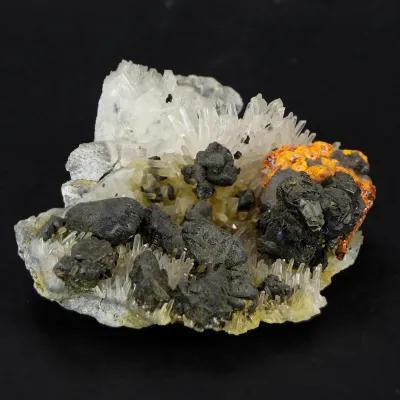 Orpimento su Realgar su matrice di Quarzo e Galena