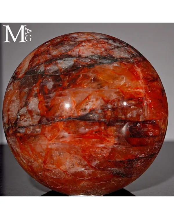 Sfera in Quarzo Ematoide Rosso – Inclusioni Stra...
