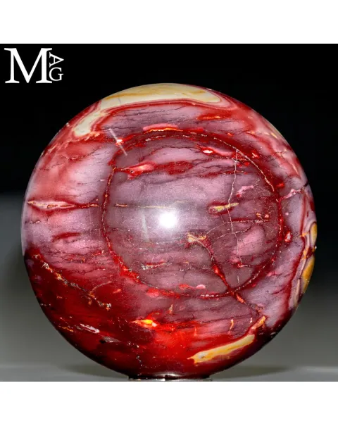 Sfera di Diaspro Mookaite Rosso con Macchie Gialle e Sfumature Biancastre.