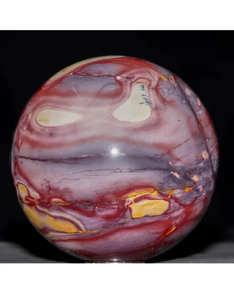 Sfera di Diaspro Mookaite Rosso con Macchie Gialle e Sfumature Biancastre.