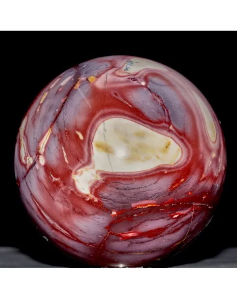 Sfera di Diaspro Mookaite Rosso con Macchie Gialle e Sfumature Biancastre.