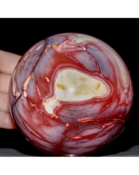 Sfera di Diaspro Mookaite Rosso con Macchie Gialle e Sfumature Biancastre.