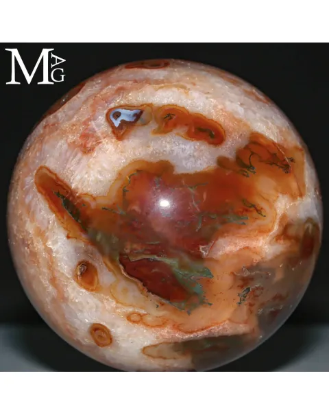 Sfera in Agata Muschiata Rossa e Verde – Speciale