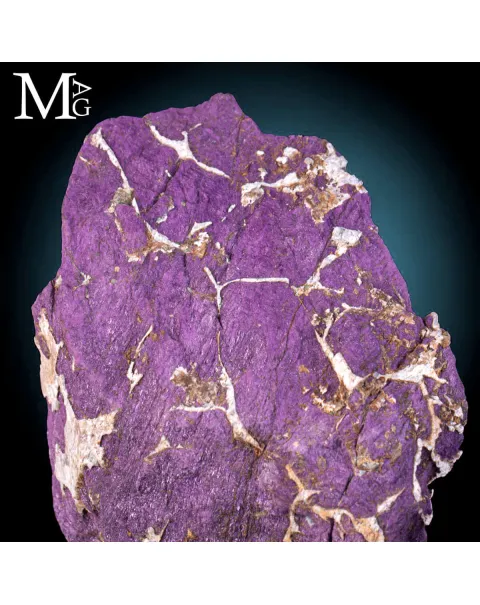 Purpurite della Namibia su base in legno e ottone