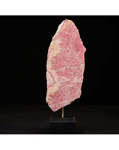 Fetta di Rodocrosite su Base in Legno e Ottone.