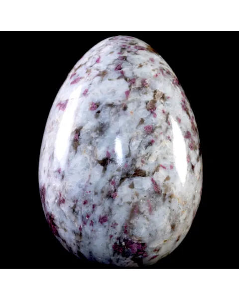 Uovo di Quarzo con Inclusioni di Tormalina Rosa e Lepidolite.
