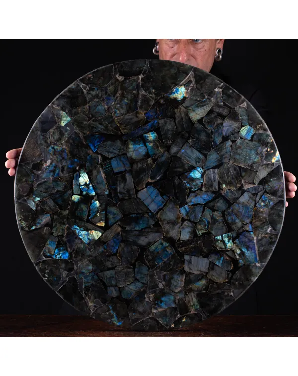 Labradorite: Tavolo Rotondo in Mosaico di Labrador...