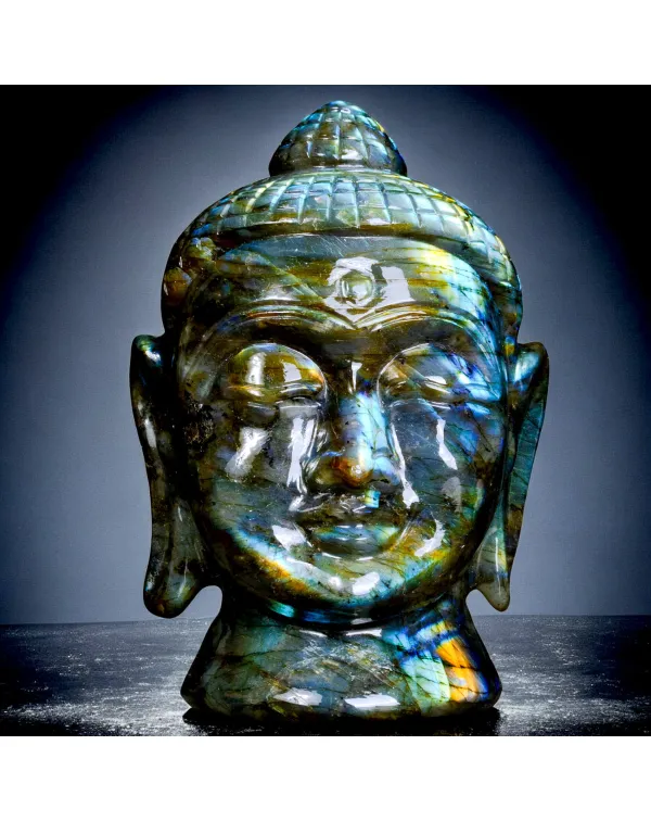 Testa di Buddha in Labradorite Naturale.