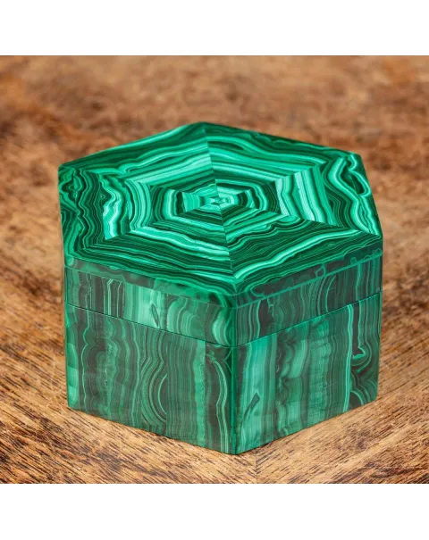 Scatola portagioielli in Malachite - esagonale