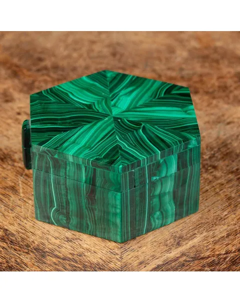 Scatola portagioielli in Malachite - esagonale
