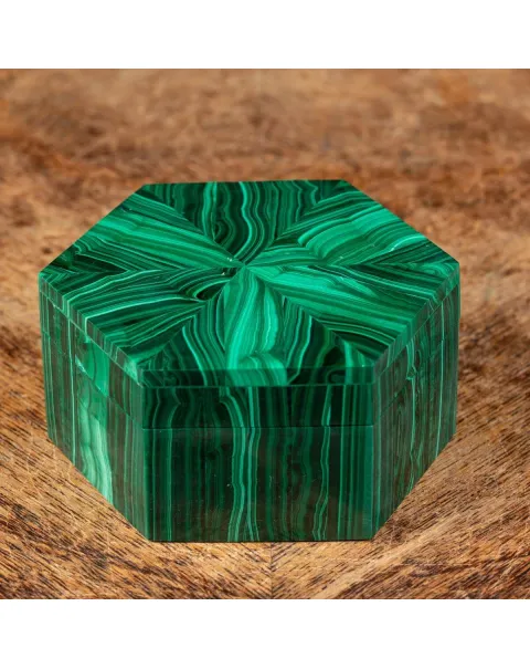 Scatola portagioielli in Malachite - esagonale