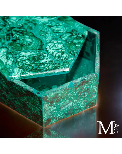 Porta Gioielli Esagonale in Malachite Naturale