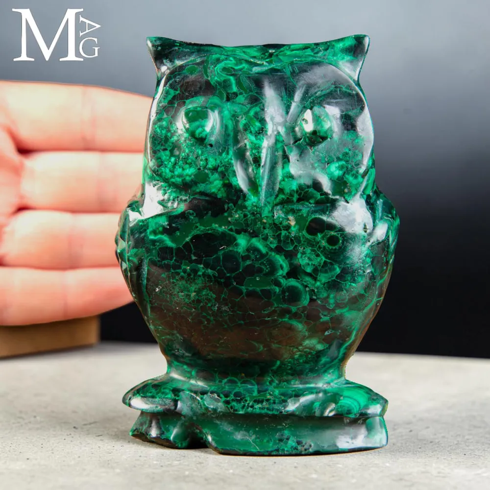 Gufo in Malachite Naturale del Congo