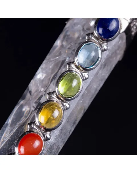 Scettro canalizzatore chakra in Quarzo con pietre preziose e argento