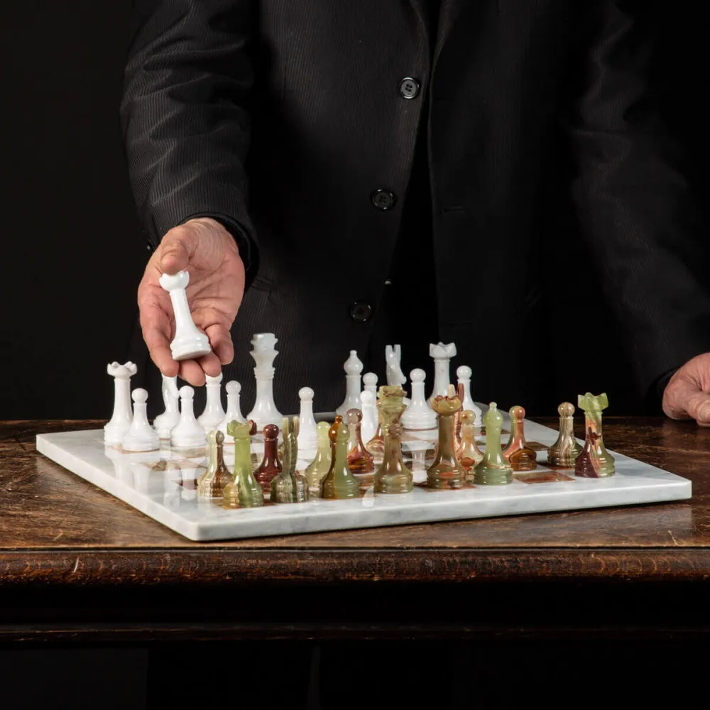 Handgemaakte Marmeren Schaakbord Witte & Groene Onyx Set 12 x 12 - Schaaksets voor Volwassenen - Premium Kwaliteit Schaakborden - Fancy Schaakborden