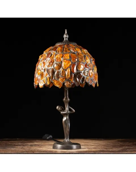 Lampada da tavolo Tiffany in Ambra