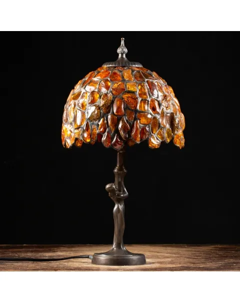 Lampada da tavolo Tiffany in Ambra