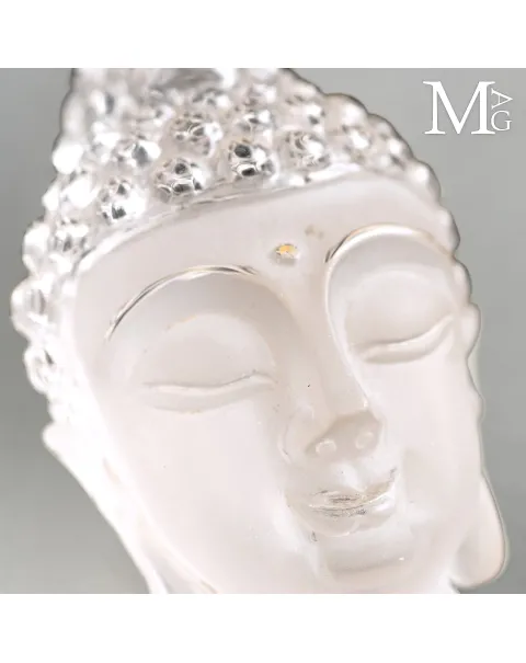 Testa di Buddha in Quarzo Extra Chiaro del Tibet.