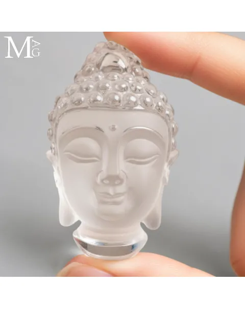 Testa di Buddha in Quarzo Extra Chiaro del Tibet.