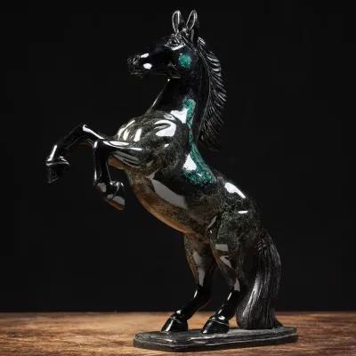 Scultura cavallo Smeraldo e Scisto nero