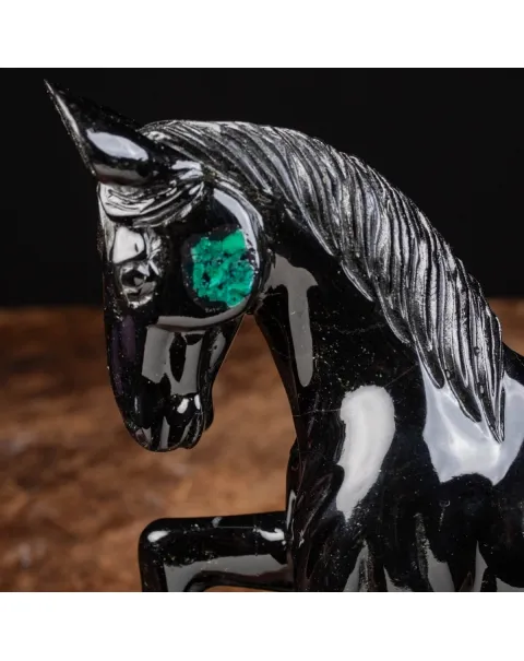 Scultura busto cavallo Smeraldo e Scisto nero