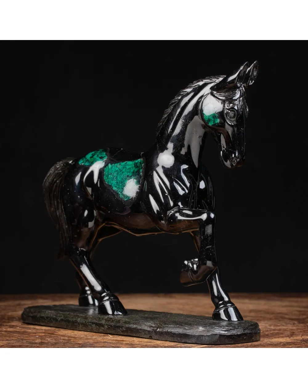 Scultura busto cavallo Smeraldo e Scisto nero