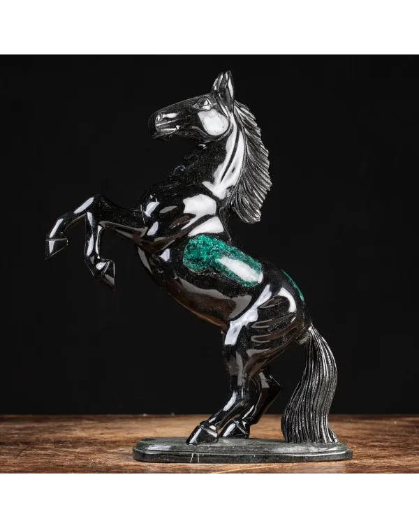 Scultura cavallo Smeraldo e Scisto nero