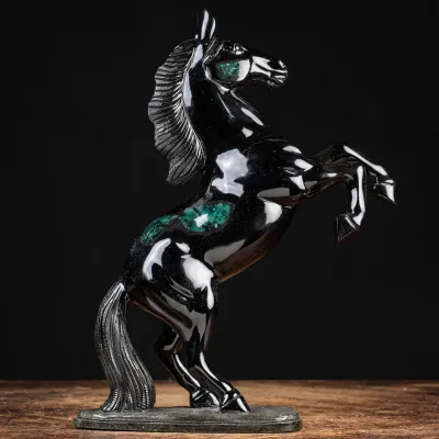 Scultura cavallo Smeraldo e Scisto nero