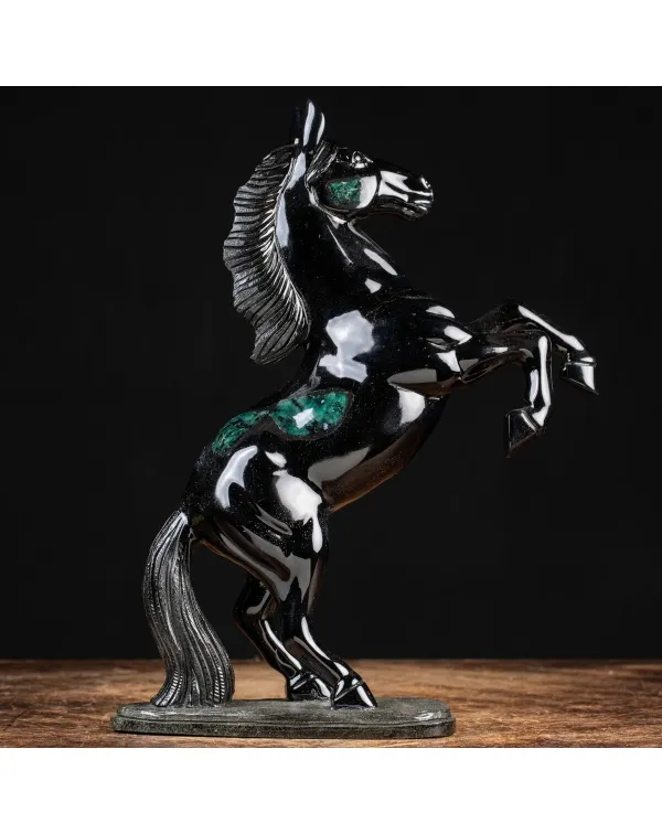 Scultura cavallo Smeraldo e Scisto nero