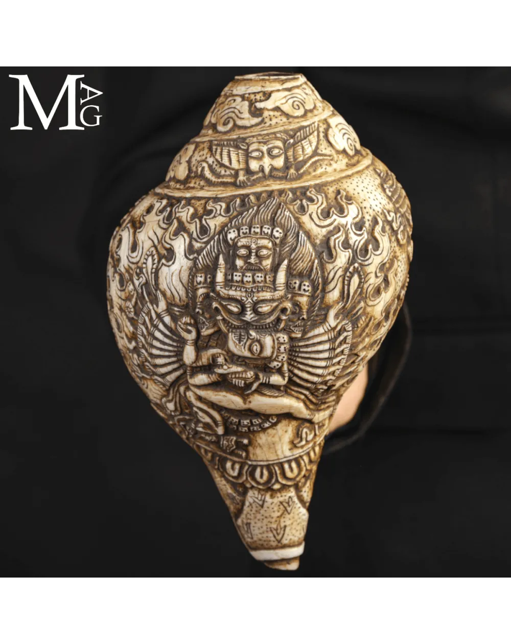 Conchiglia Shankha Tibetana Scolpita – Simboli Buddhisti.