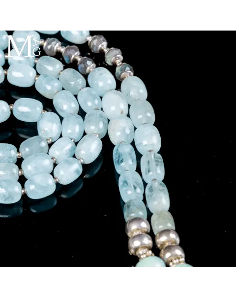 Collana in Acquamarina e Larimar in Labradorite cabochon