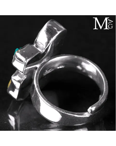 Anello in Argento con Acquamarina, Heliodoro e Apatite Neon.