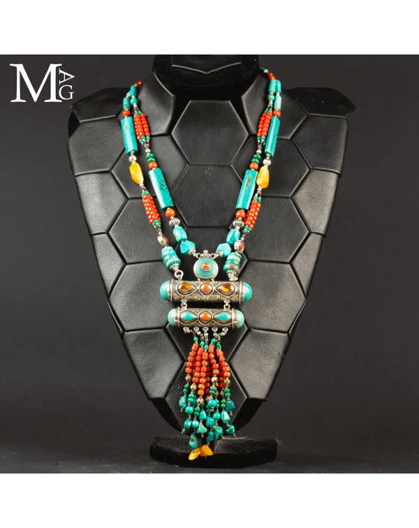 Collana Tibetana Tradizionale - Argento, Turchese,...