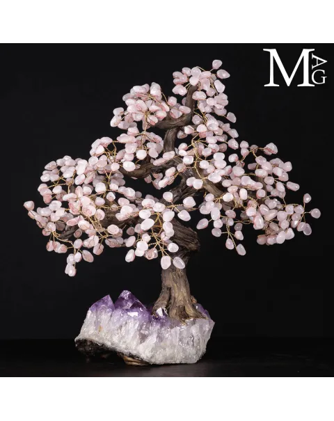 Albero Decorativo su drusa di Ametista e Quarzo Rosa.